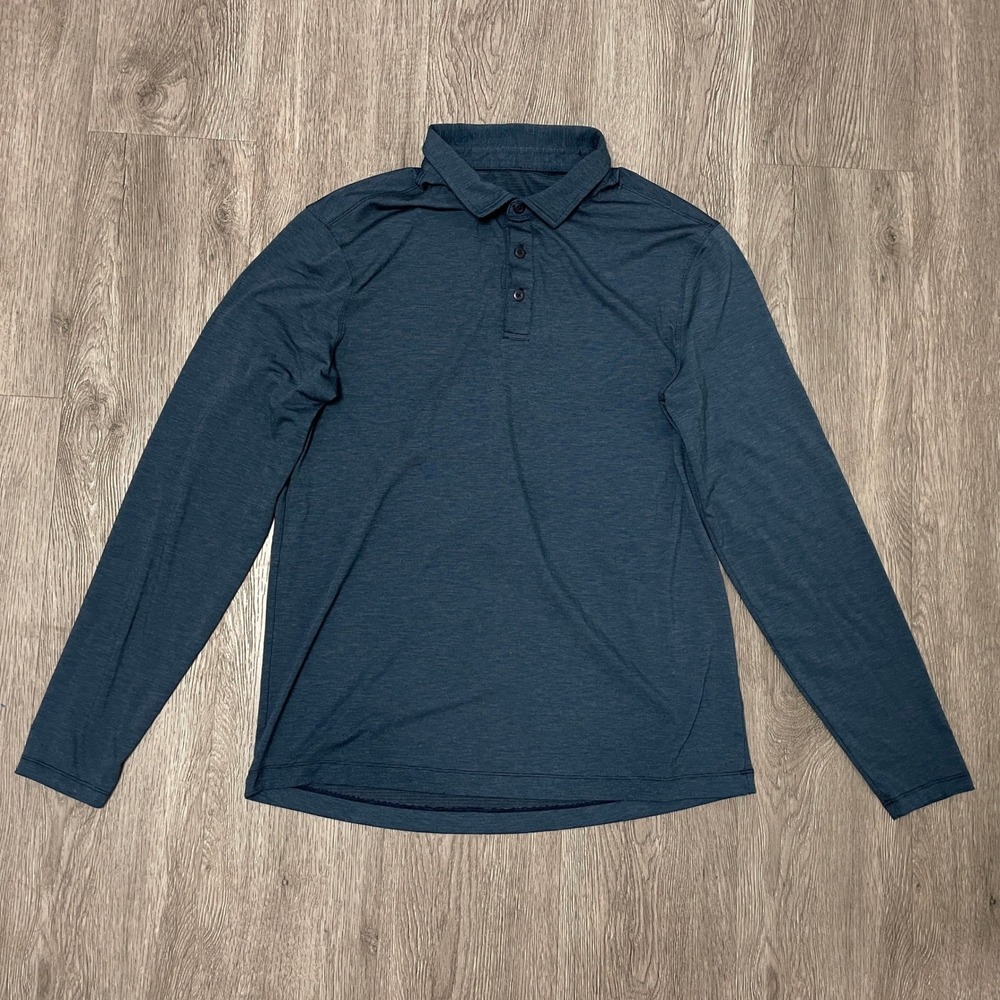 Lululemon Polo Shirt Mens M Blue Long Sleeve Evolution Heathered Golf Top